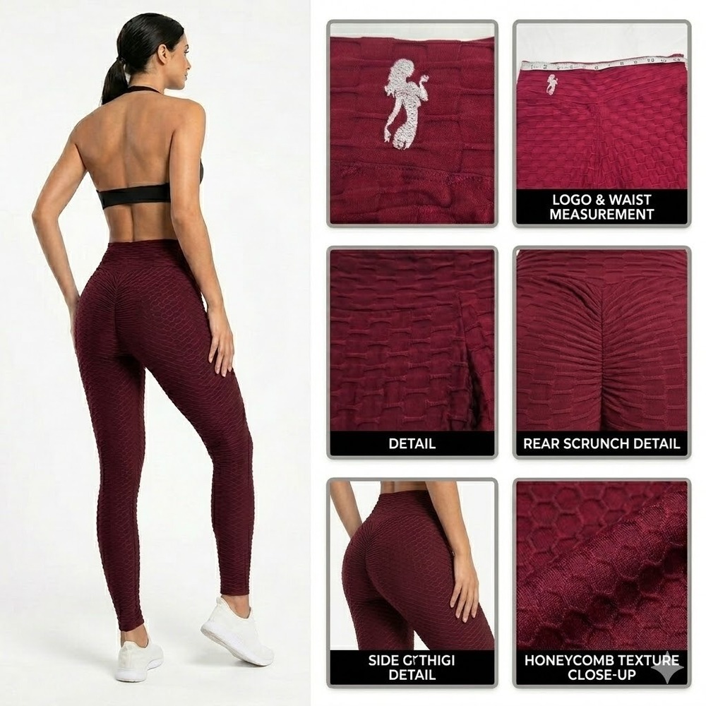 Figure Slim Textured Scrunch‎ Butt Leggings Burgundy Red Made In Brazil Large